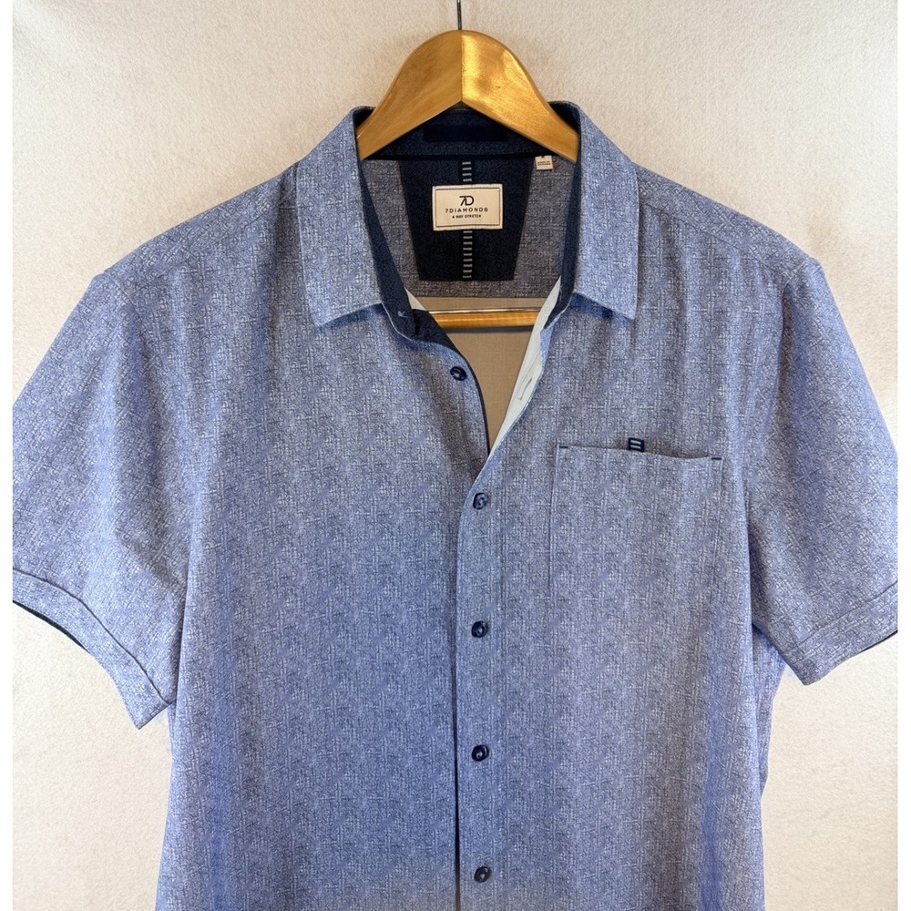 7 Diamonds Liberty Shirt Men's Medium Short Sleeve Blue 4-Way Stretch, NWOT